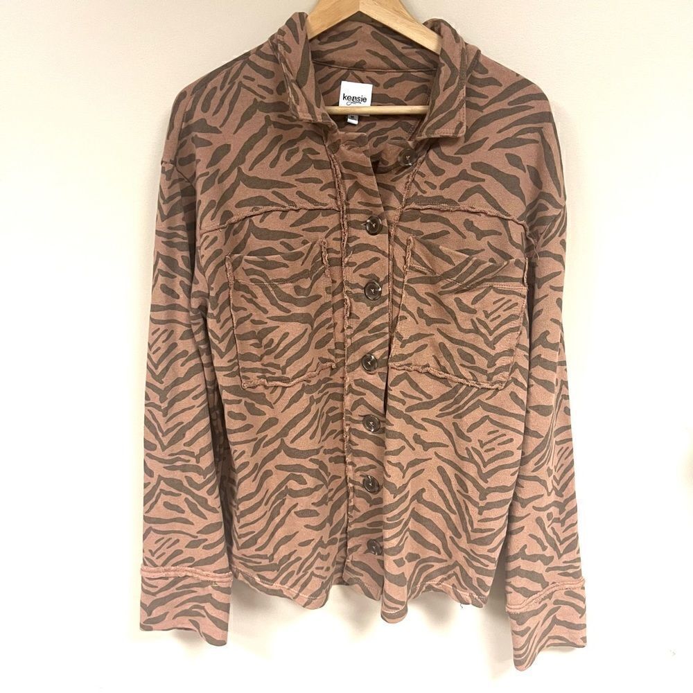 Kensie cute terry animal print sweatshirt jacket Sz M
